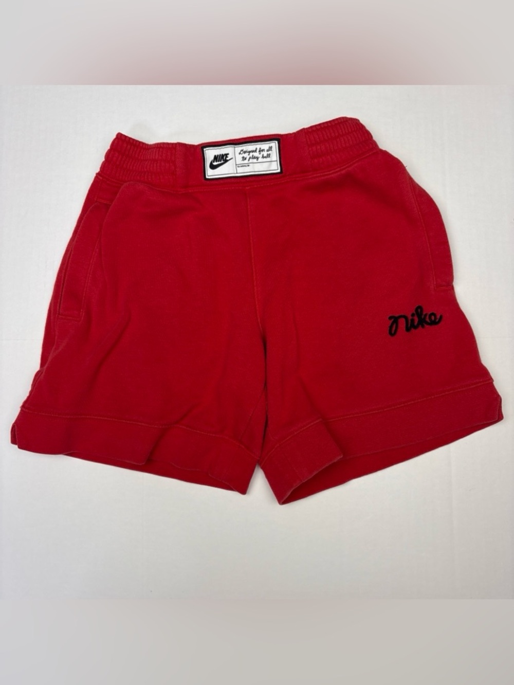 Nike Kids XS Sweat Shorts Red Elastic Waist Cotton Blend Athletic Sporty Logo